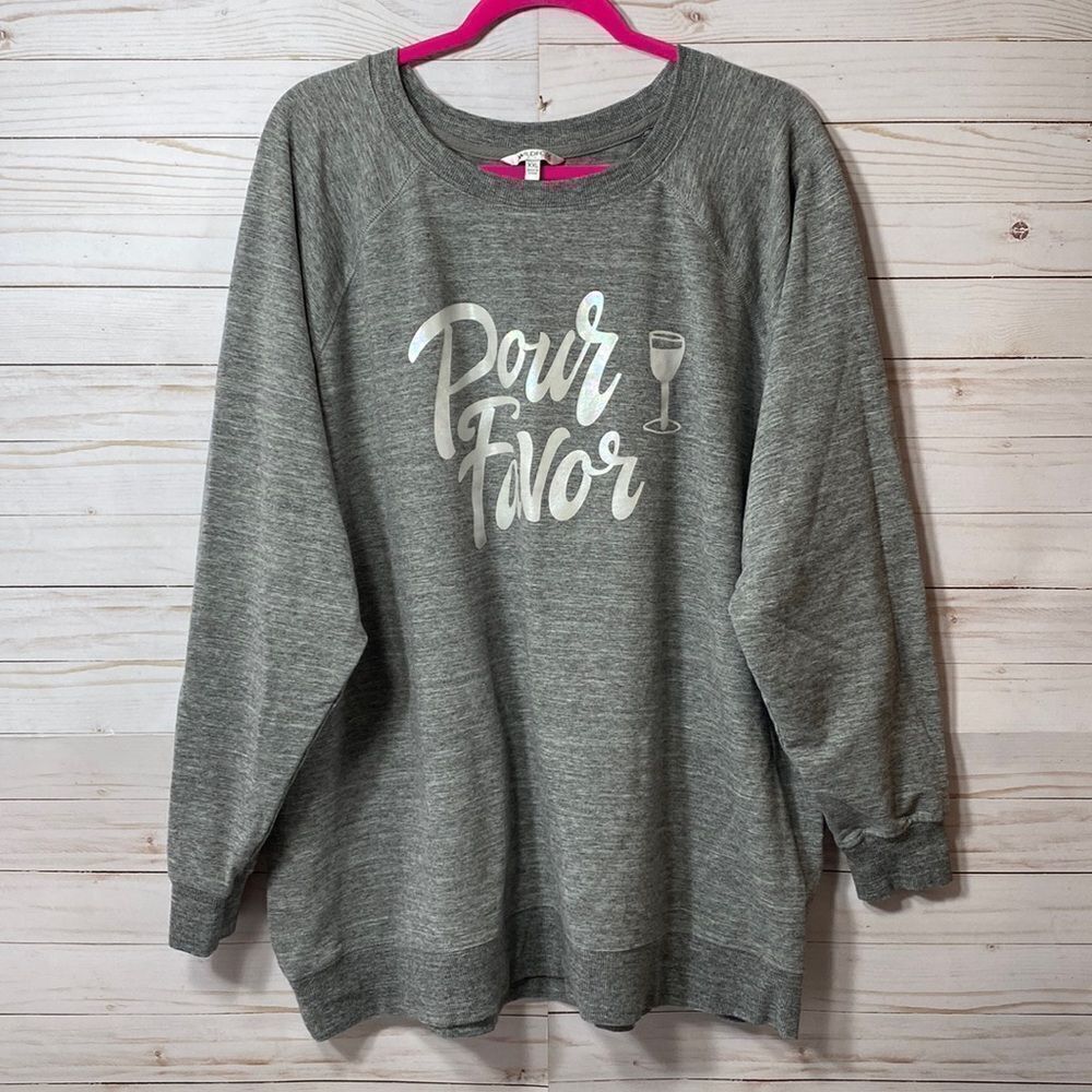 Wildfox Pour Favor Wine Graphic Gray Sweatshirt